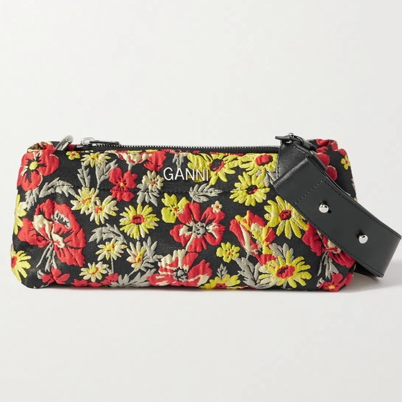 GANNI Pillow Floral Jacquard Baguette Shoulder Bag Meadow Black Nylon Designer - Picture 4 of 12